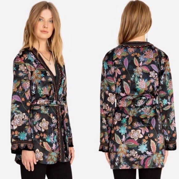 Johnny Was Velvet Mix Smoking Jacket Belted Kimono XS - Picture 12 of 12